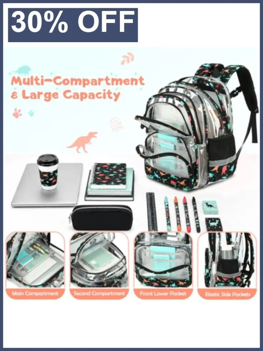 Clear Corduroy Kids Backpack with Lunch Bag and Pencil Case Set